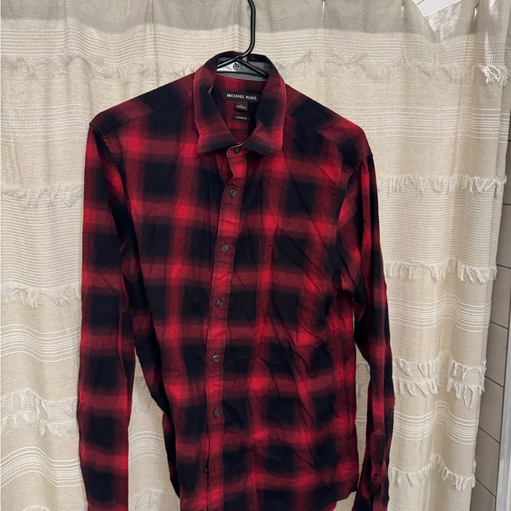 Michael Kors Red and Black Casual Button Down Shirt